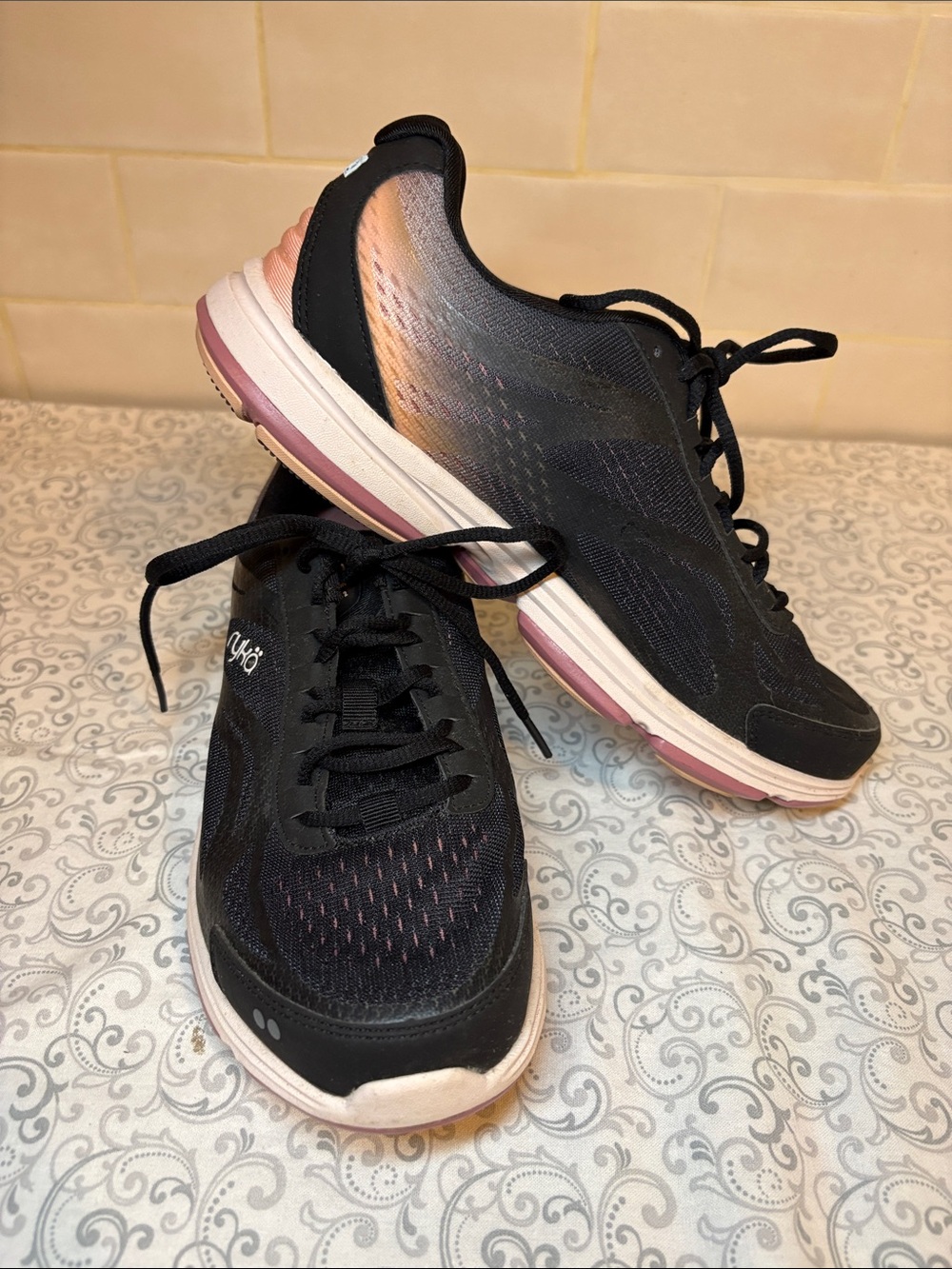 Ryka Black Running Sneakers with Pink Accents